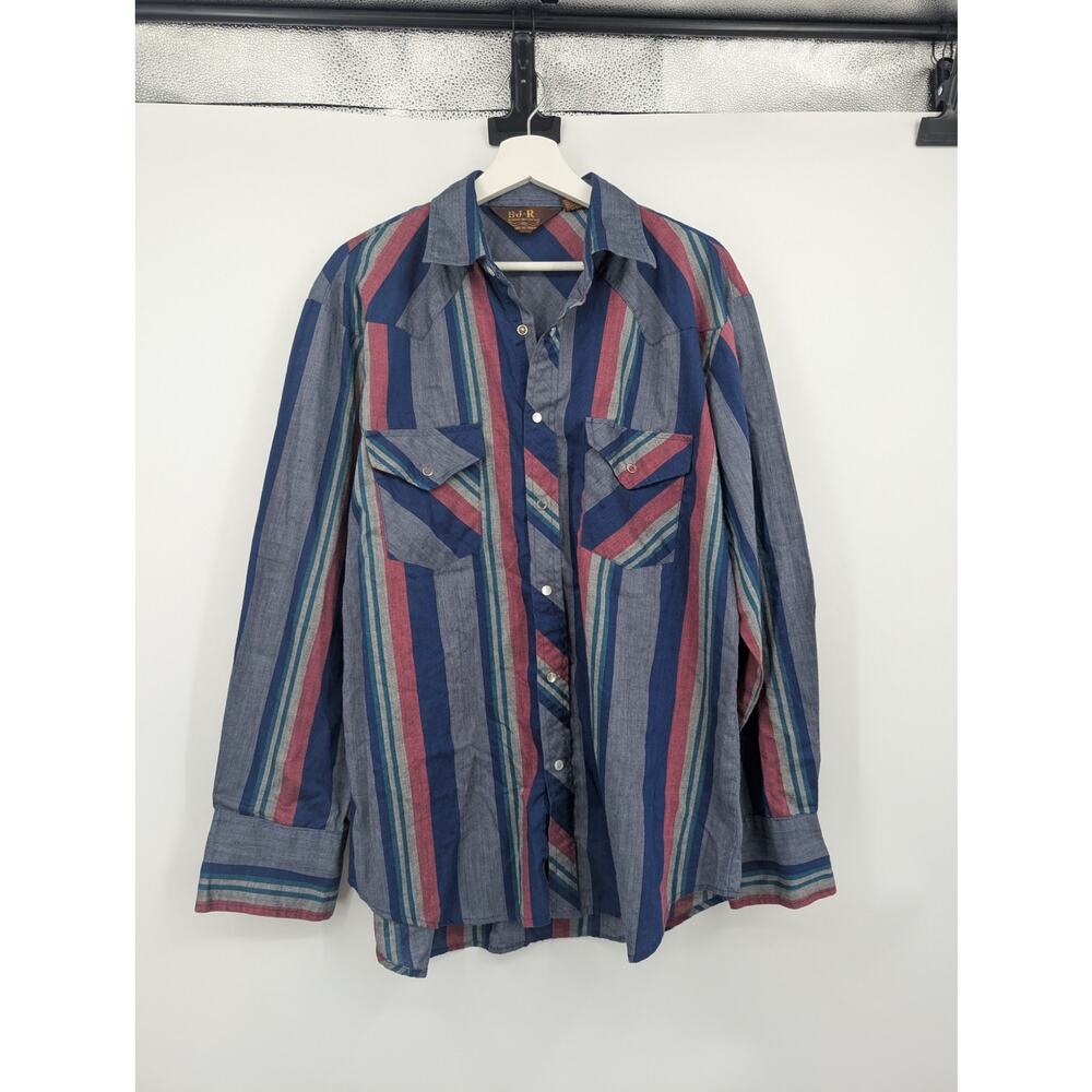 Vtg BJ-R Pearl Snap Authentic Western Shirt Long Tail Form Fit Men's L Cowboy **